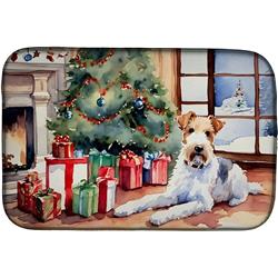 14 x 21 x 0.2 in. Polyester & Polyurethane Fox Terrier Cozy Christmas Rectangular Dish Drying Mat