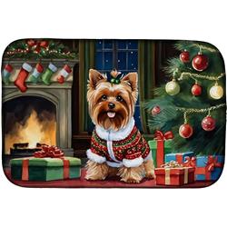 DAC2769DDM 14 x 21 x 0.2 in. Polyester & Polyurethane Yorkshire Terrier Cozy Christmas Rectangular Dish Drying Mat