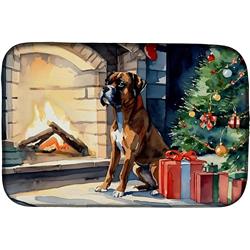 14 x 21 x 0.2 in. Polyester & Polyurethane Boxer Cozy Christmas Rectangular Dish Drying Mat