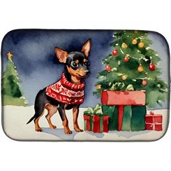 0.2 x 21 x 14 in. Miniature Pinscher Cozy Christmas Dish Drying Mat