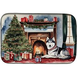 0.2 x 21 x 14 in. Siberian Husky Cozy Christmas Dish Drying Mat