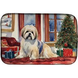 0.2 x 21 x 14 in. Lhasa Apso Cozy Christmas Dish Drying Mat
