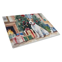 0.2 x 15 x 12 in. Fox Terrier Cozy Christmas Glass Cutting Board, Large