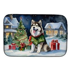 0.2 x 21 x 14 in. Alaskan Malamute Cozy Christmas Dish Drying Mat