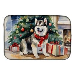 0.2 x 21 x 14 in. Alaskan Malamute Cozy Christmas Dish Drying Mat