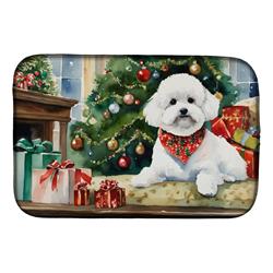 0.2 x 21 x 14 in. Bichon Frise Cozy Christmas Dish Drying Mat