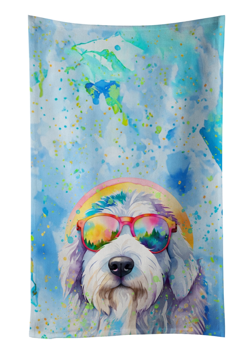 25 x 15 in. Old English Sheepdog Hippie Dawg 100 Percent Cotton Kitchen Towel
