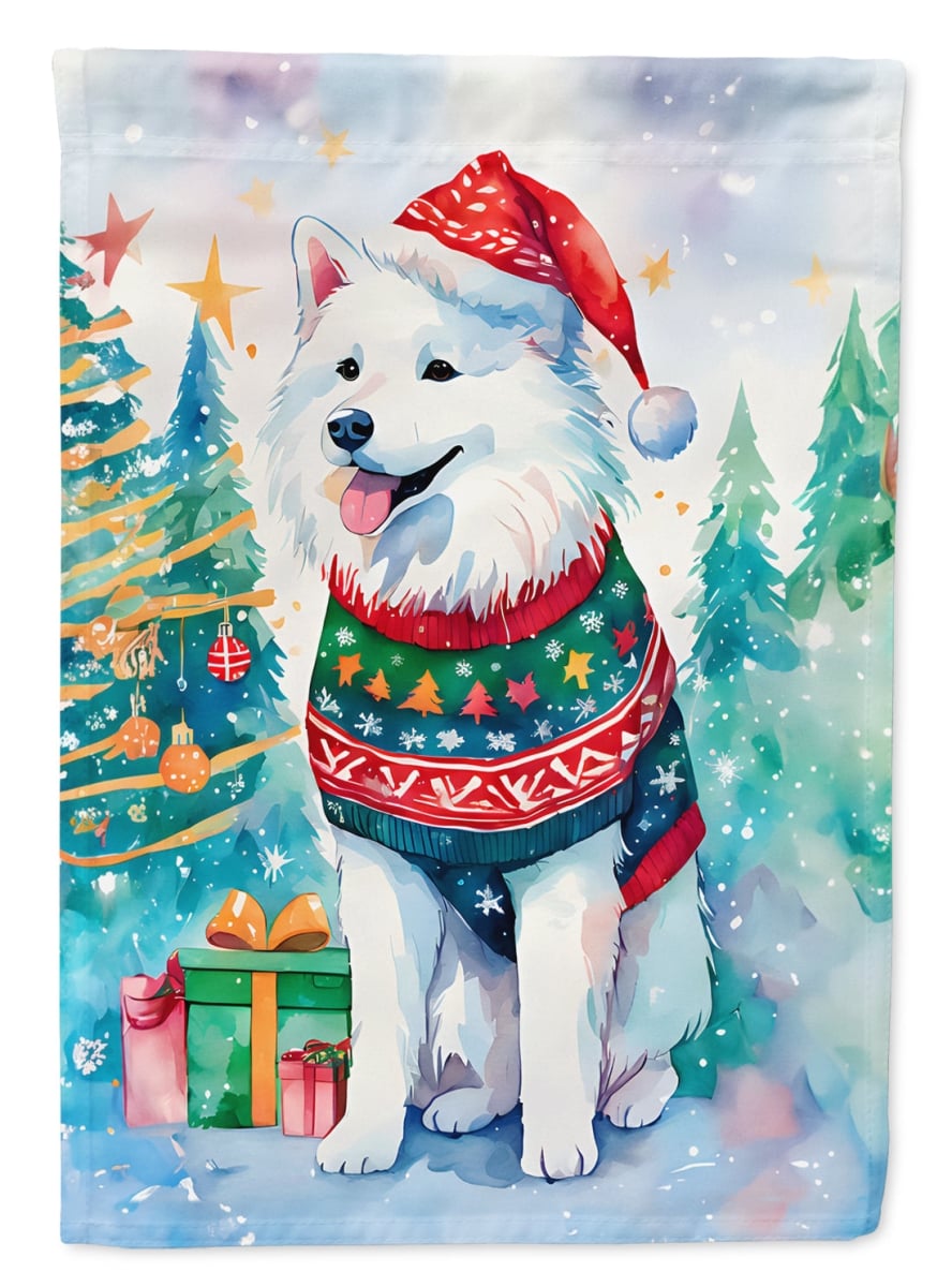 15.5 x 11.25 in. Unisex Samoyed Christmas Polyester Fabric Garden Flag