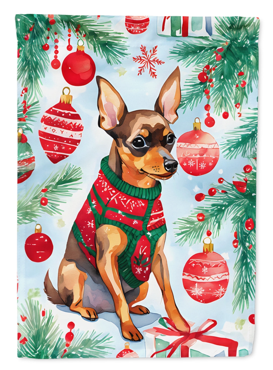 40 x 28 in. Unisex Miniature Pinscher Christmas Polyester House Flag
