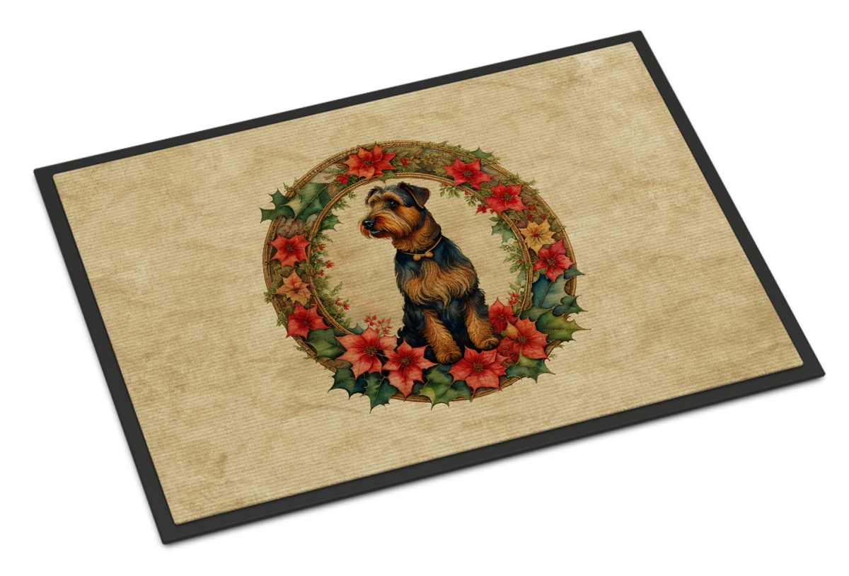 24 x 36 in. Unisex Airedale Terrier Christmas Flowers Doormat