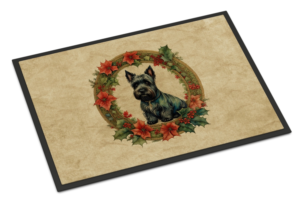 DAC2425MAT 18 x 27 in. Unisex Scottish Terrier Christmas Flowers Doormat