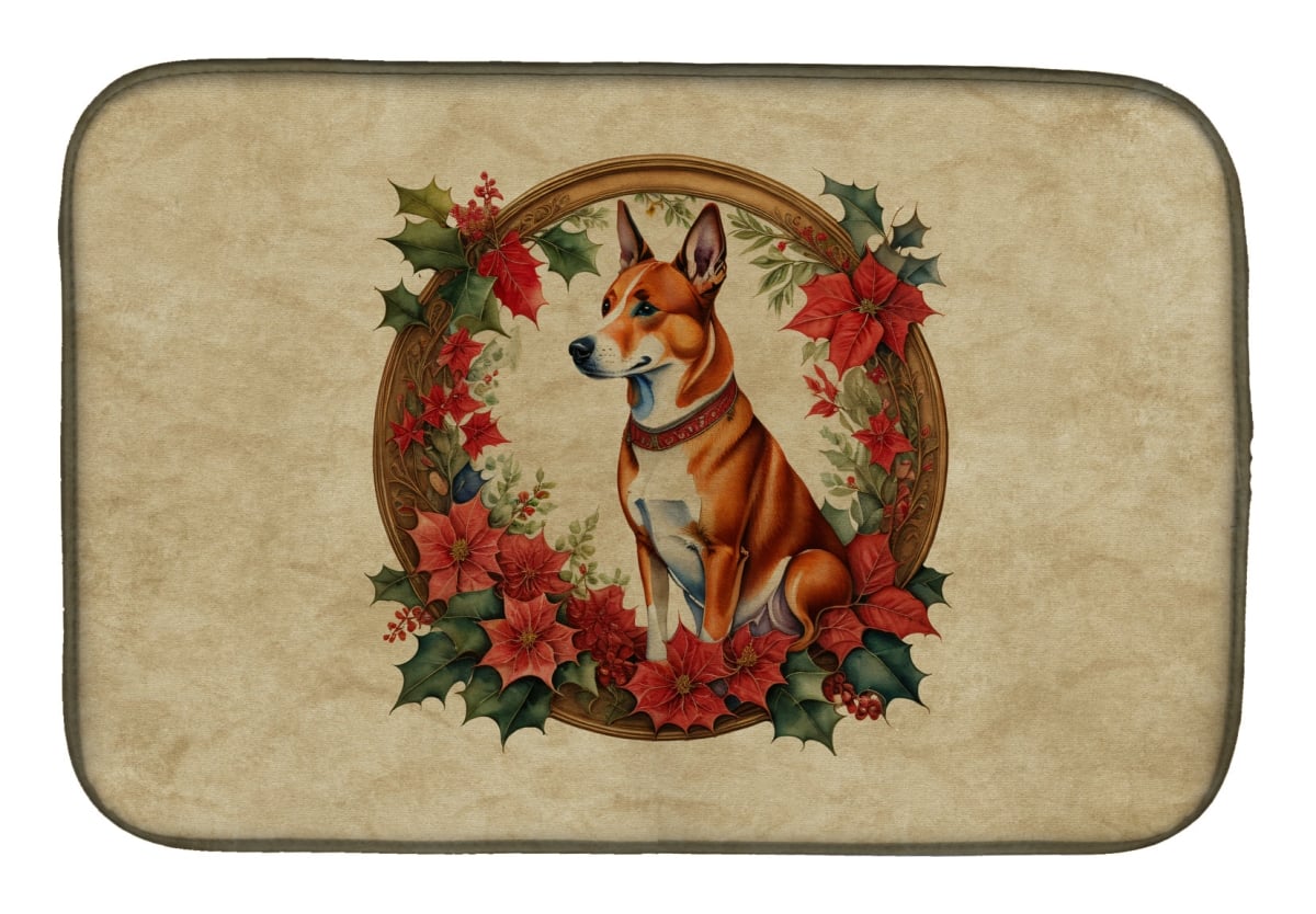 DAC2311DDM 21 x 14 in.  Basenji Christmas Flowers Dish Drying Mat