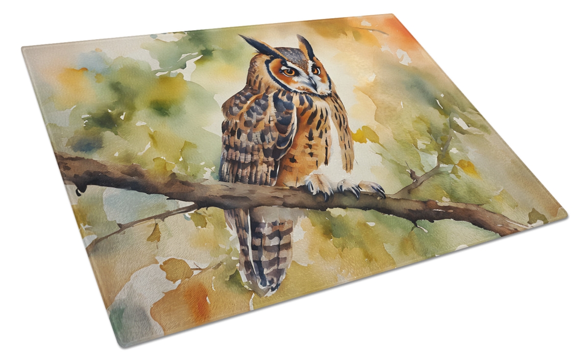15 x 12 in. Unisex Long-Eared Owl Glass Cutting Board