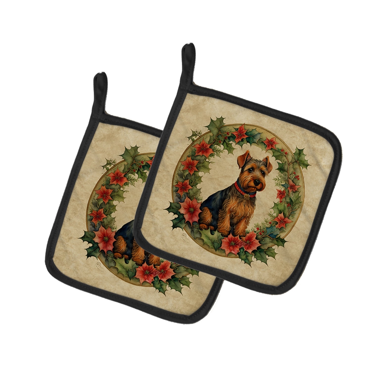 DAC2444PTHD 7.5 x 7.5 in. Unisex Welsh Terrier Christmas Flowers Pair of Pot Holders