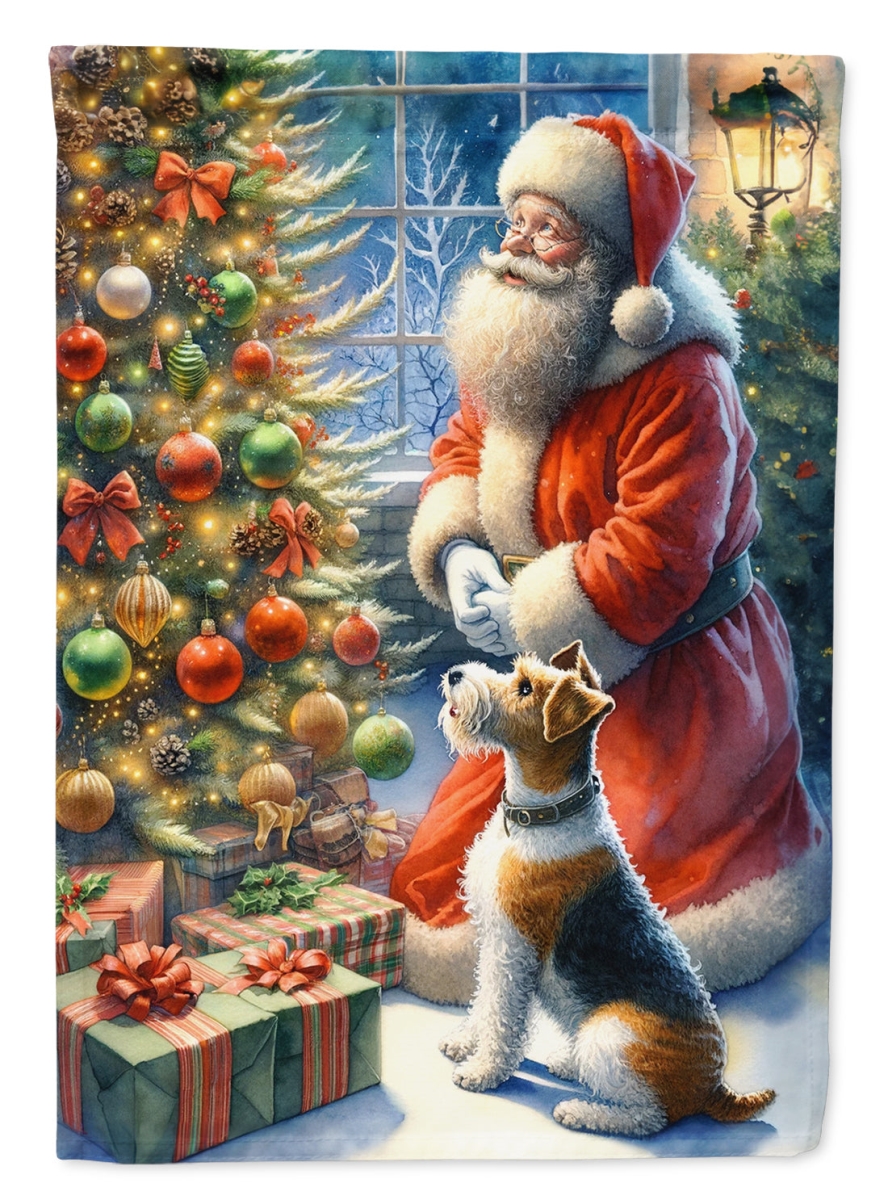 40 x 28 in. Unisex Fox Terrier & Santa Claus Polyester House Flag