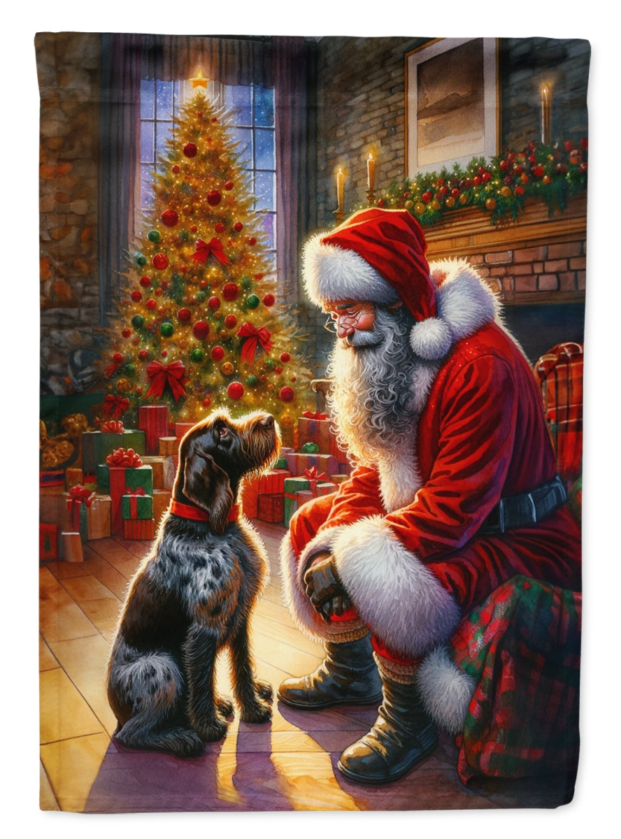 DAC4116CHF 40 x 28 in. Unisex German Wirehaired Pointer & Santa Claus Polyester House Flag