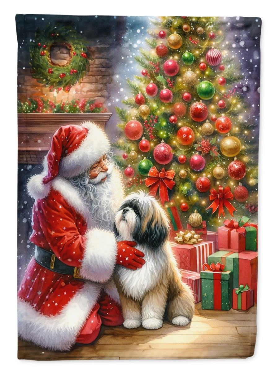40 x 28 in. Unisex Lhasa Apso & Santa Claus Polyester House Flag