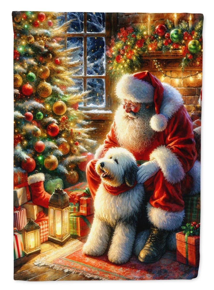 DAC4146CHF 40 x 28 in. Unisex Old English Sheepdog & Santa Claus Polyester House Flag