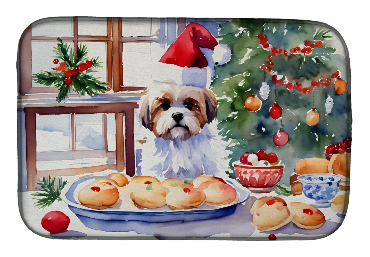 21 x 14 in. Unisex Lhasa Apso Christmas Cookies Dish Drying Mat