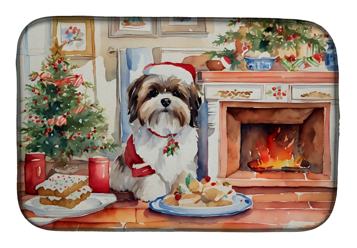 21 x 14 in. Unisex Lhasa Apso Christmas Cookies Dish Drying Mat