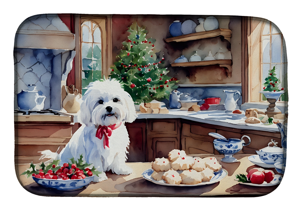 21 x 14 in. Unisex Maltese Christmas Cookies Dish Drying Mat