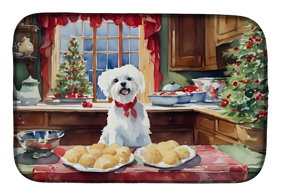 21 x 14 in. Unisex Maltese Christmas Cookies Dish Drying Mat