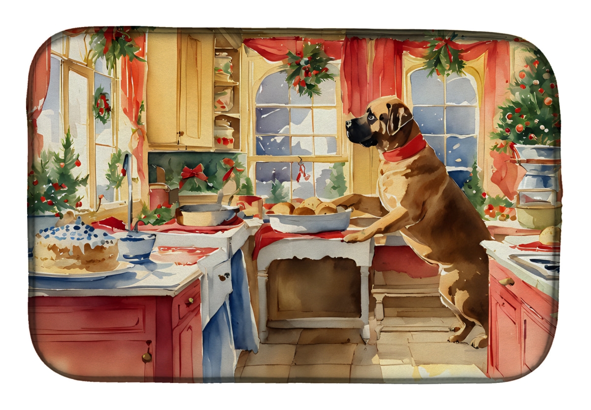21 x 14 in. Unisex Mastiff Christmas Cookies Dish Drying Mat