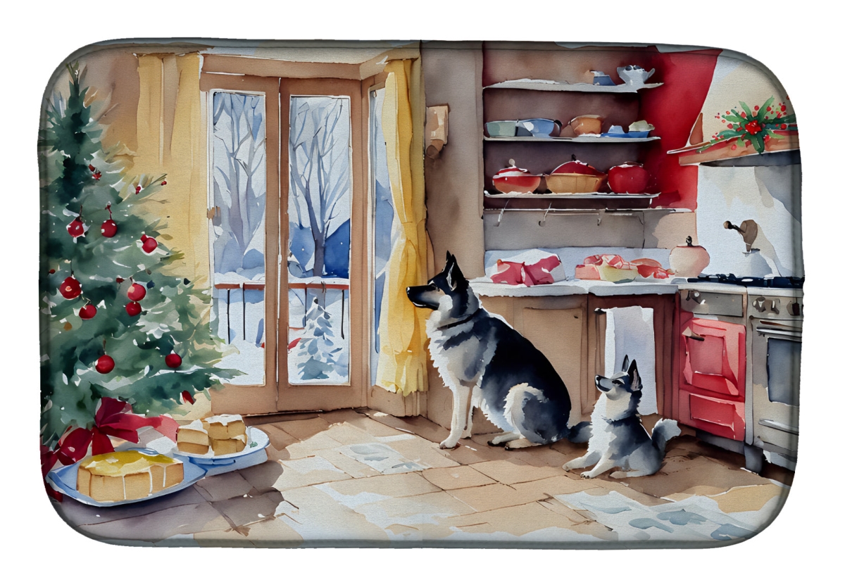 21 x 14 in. Unisex Norwegian Elkhound Christmas Cookies Dish Drying Mat