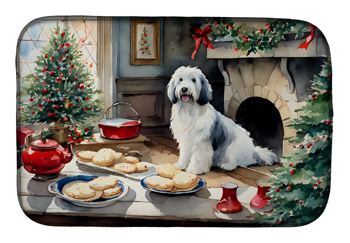 21 x 14 in. Unisex Old English Sheepdog Christmas Cookies Dish Drying Mat