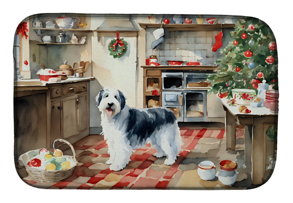 21 x 14 in. Unisex Old English Sheepdog Christmas Cookies Dish Drying Mat