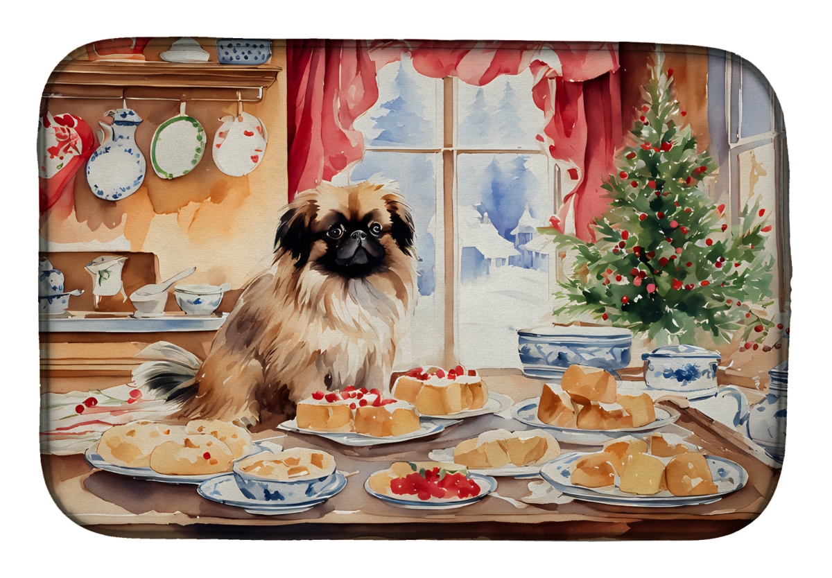 21 x 14 in. Unisex Pekingese Christmas Cookies Dish Drying Mat