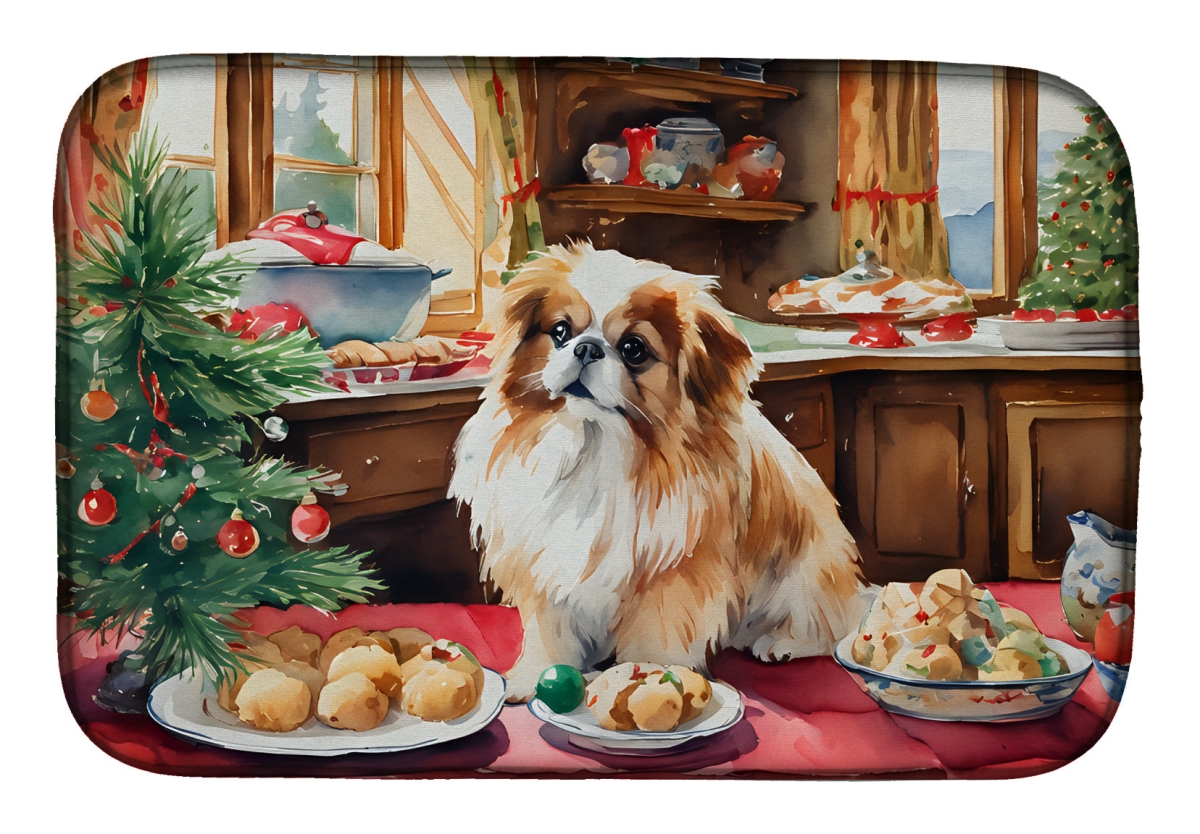 DAC3864DDM 21 x 14 in.  Pekingese Christmas Cookies Dish Drying Mat