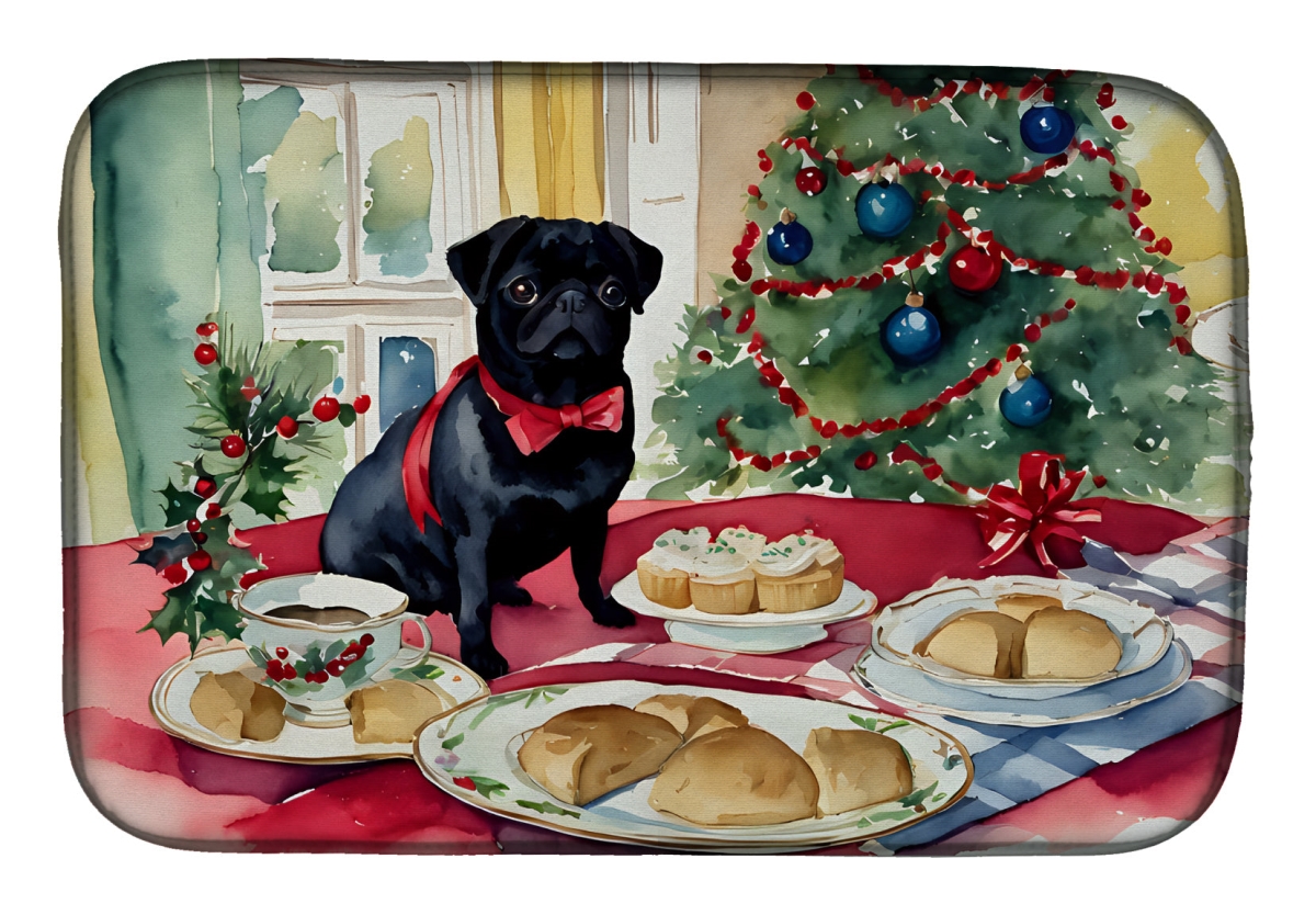 21 x 14 in. Unisex Pug Christmas Cookies Dish Drying Mat