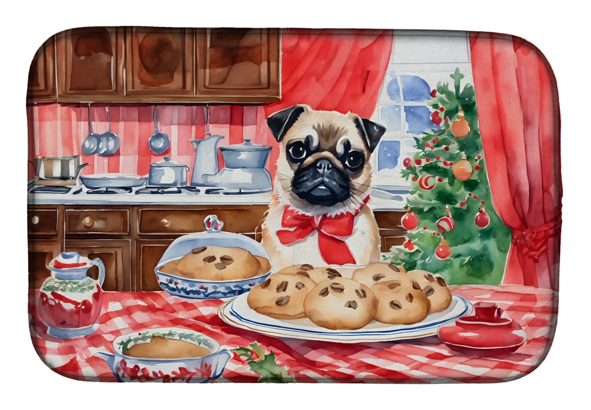 21 x 14 in. Unisex Pug Christmas Cookies Dish Drying Mat