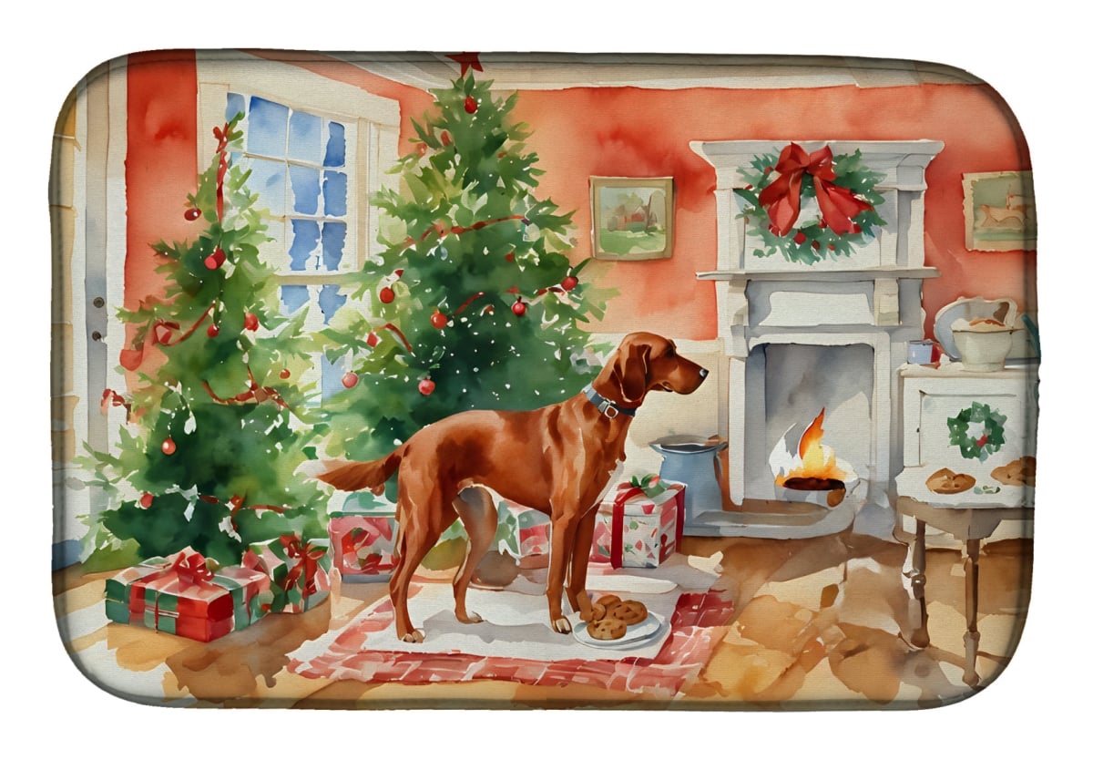 21 x 14 in. Unisex Redbone Coonhound Christmas Cookies Dish Drying Mat