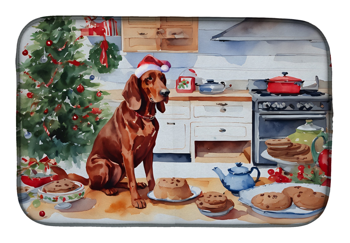 21 x 14 in. Unisex Redbone Coonhound Christmas Cookies Dish Drying Mat
