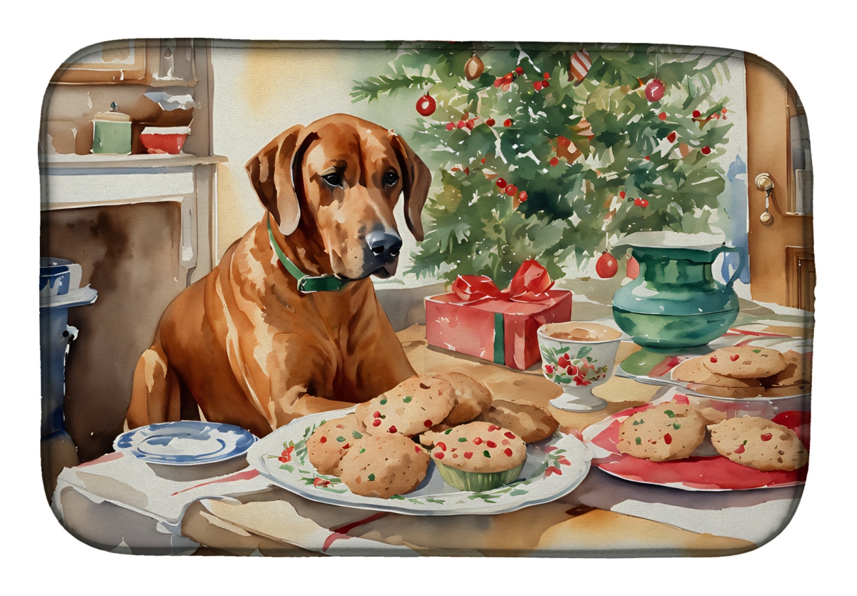 21 x 14 in. Unisex Rhodesian Ridgeback Christmas Cookies Dish Drying Mat