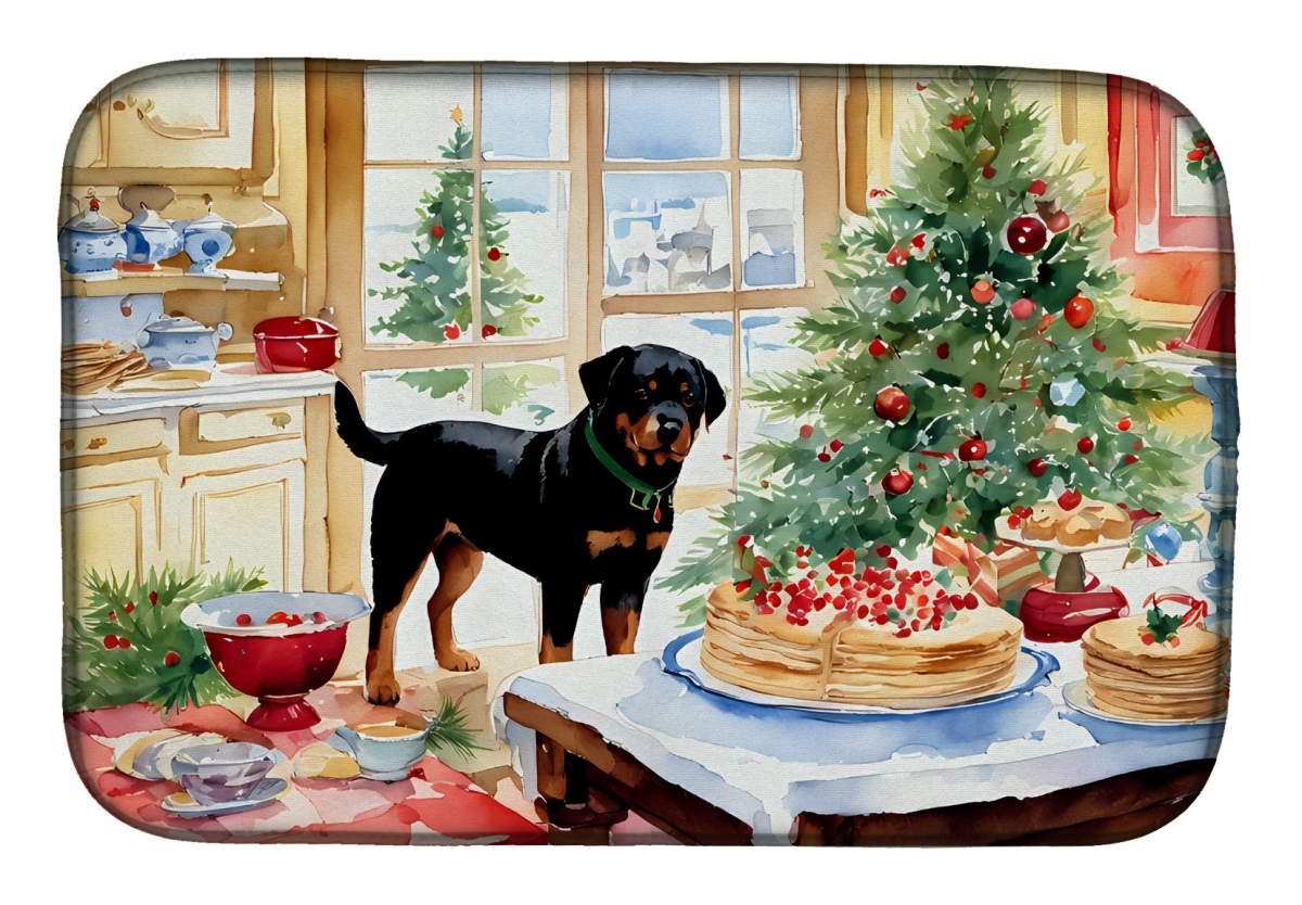 21 x 14 in. Unisex Rottweiler Christmas Cookies Dish Drying Mat