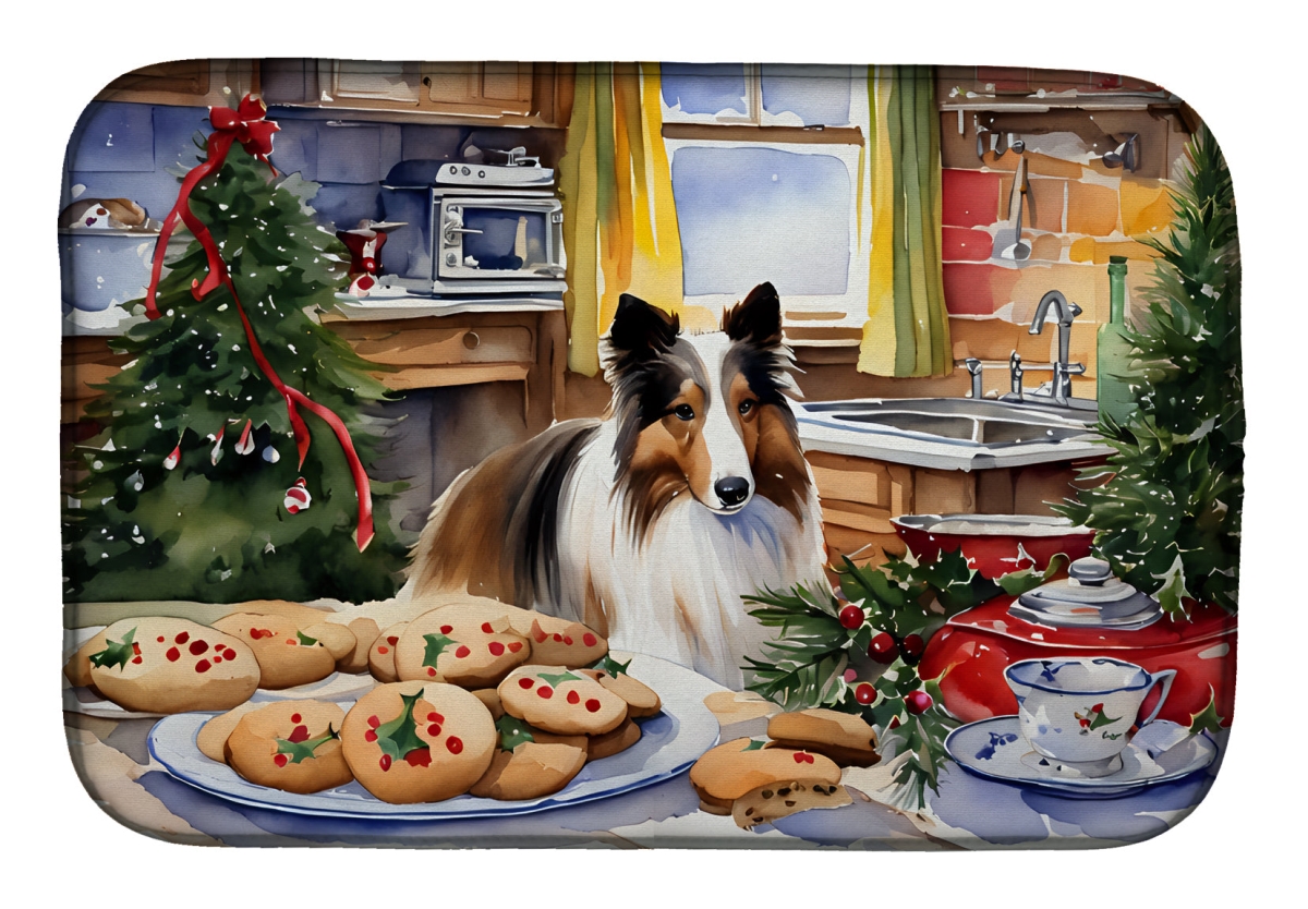 21 x 14 in. Unisex Sheltie Christmas Cookies Dish Drying Mat