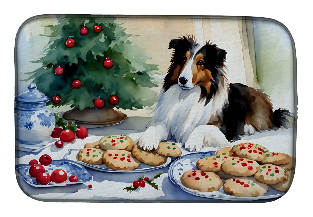 DAC3882DDM 21 x 14 in.  Sheltie Christmas Cookies Dish Drying Mat