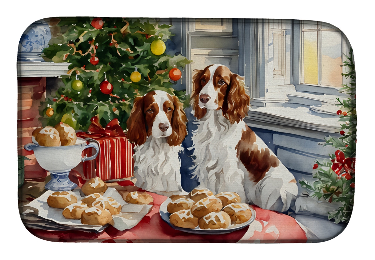 21 x 14 in. Unisex Welsh Springer Spaniel Christmas Cookies Dish Drying Mat