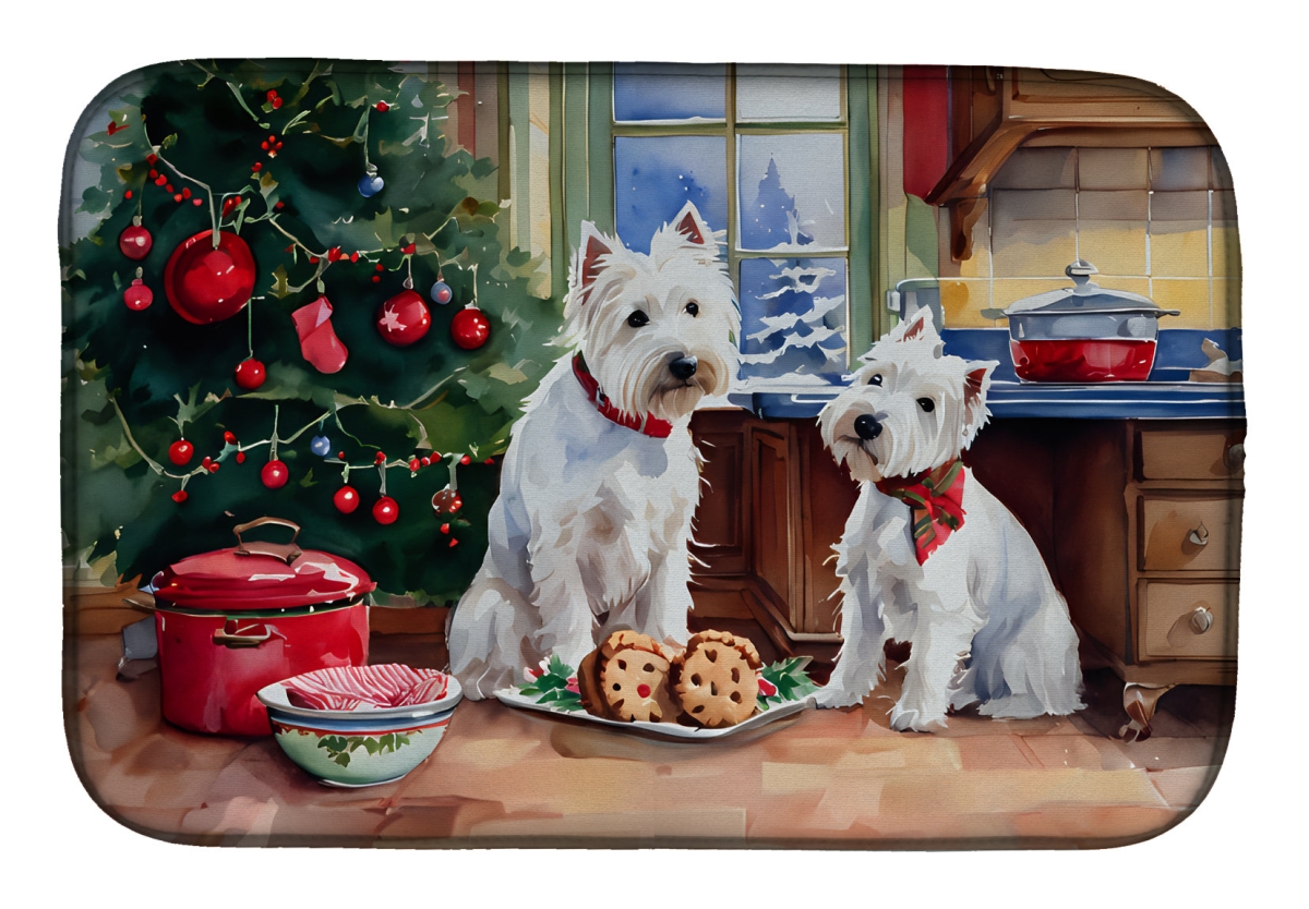 21 x 14 in. Unisex Westie Christmas Cookies Dish Drying Mat