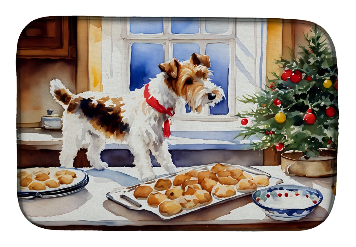 Picture of Carolines Treasures DAC3892DDM 21 x 14 in. Unisex Wire Fox Terrier Christmas Cookies Dish Drying Mat