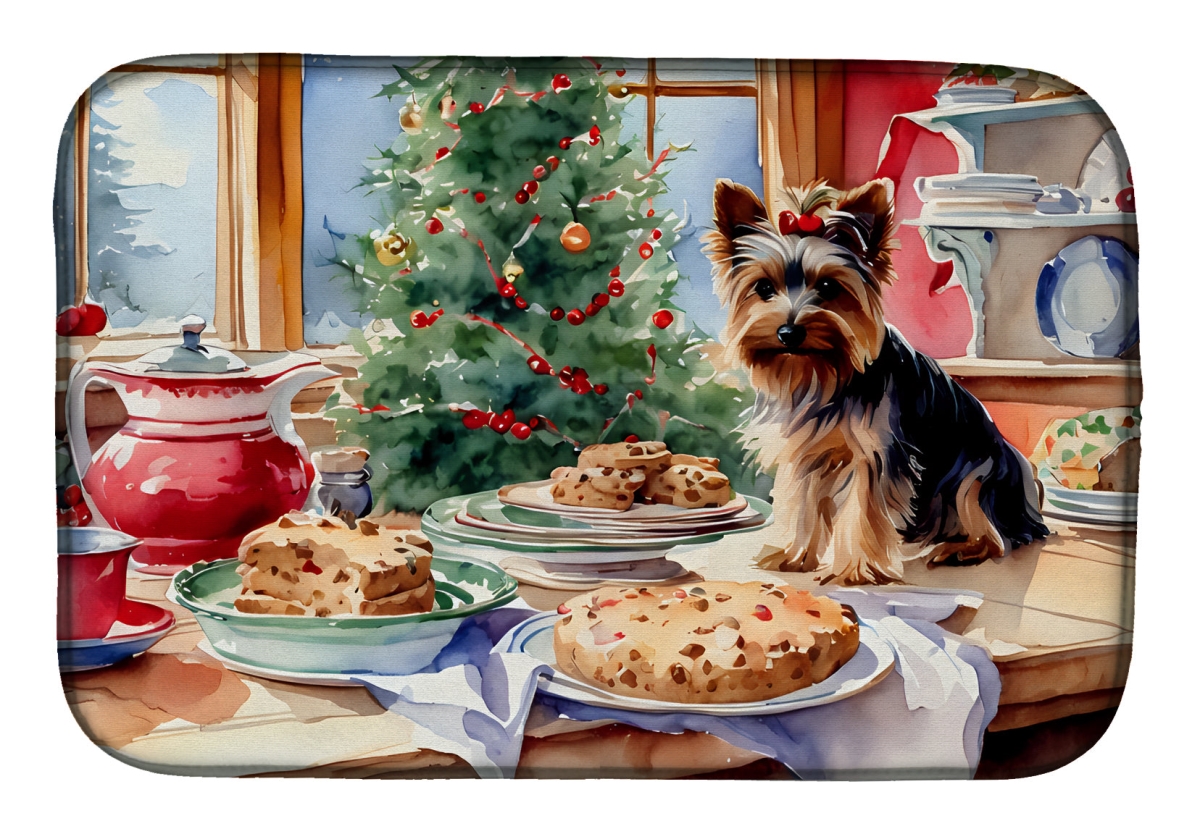 Picture of Carolines Treasures DAC3893DDM 21 x 14 in. Unisex Yorkshire Terrier Yorkie Christmas Cookies Dish Drying Mat