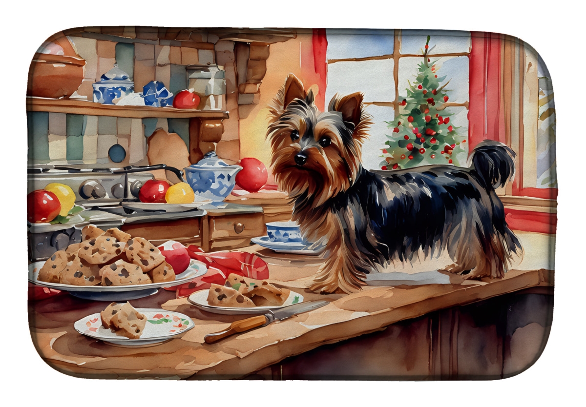 Picture of Carolines Treasures DAC3894DDM 21 x 14 in. Unisex Yorkshire Terrier Yorkie Christmas Cookies Dish Drying Mat