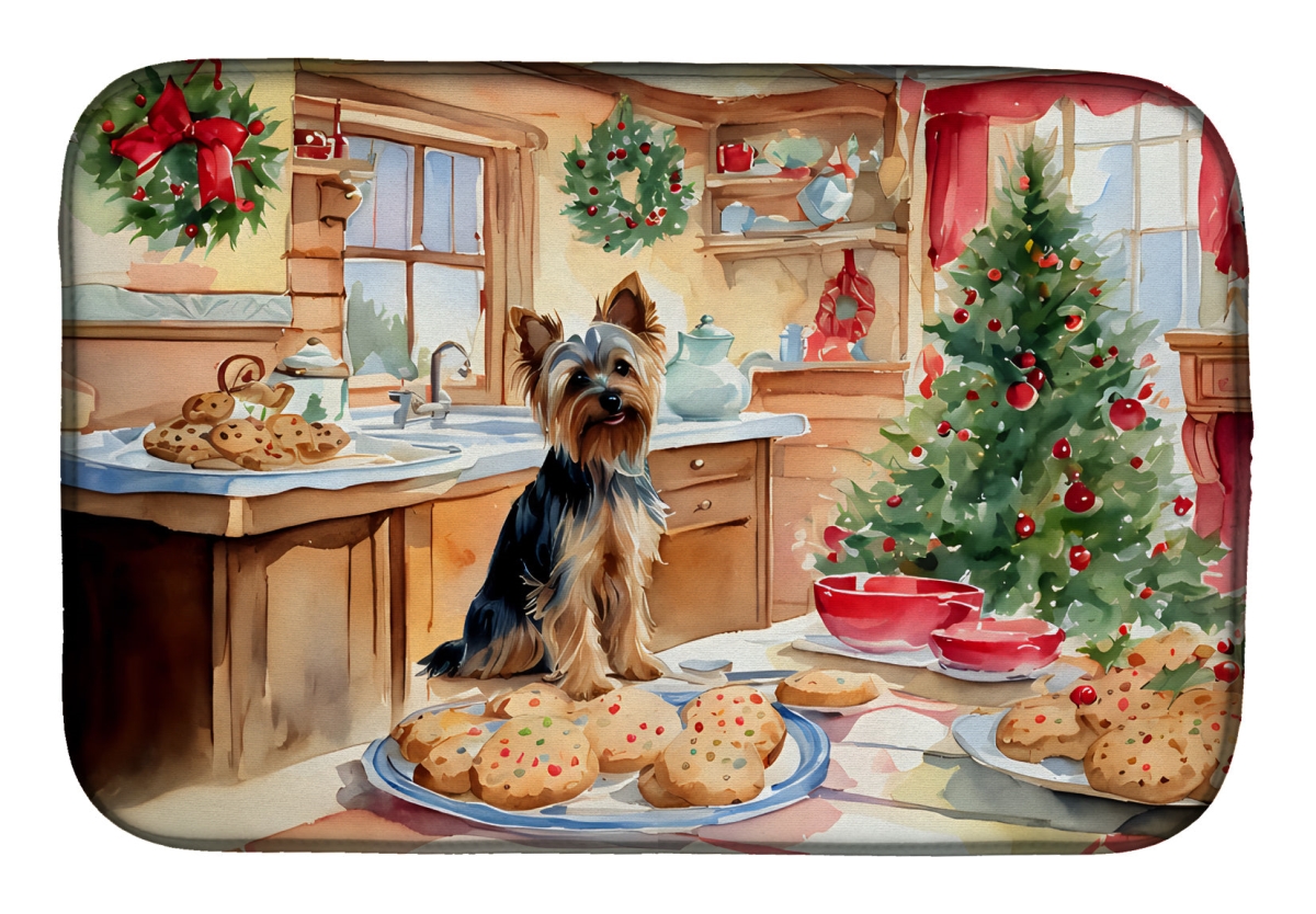Picture of Carolines Treasures DAC3895DDM 21 x 14 in. Unisex Yorkshire Terrier Yorkie Christmas Cookies Dish Drying Mat
