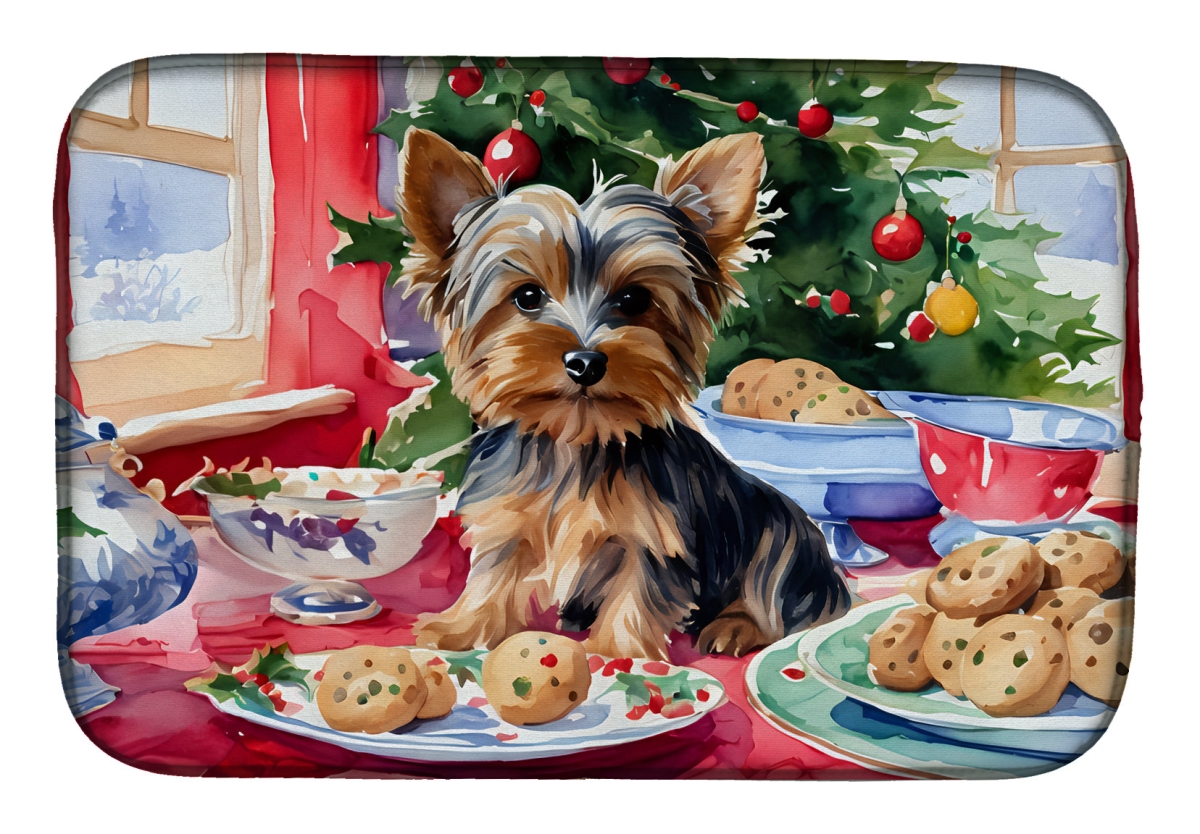 Picture of Carolines Treasures DAC3896DDM 21 x 14 in. Unisex Yorkshire Terrier Yorkie Christmas Cookies Dish Drying Mat