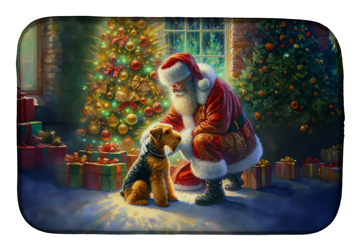 21 x 14 in. Unisex Airedale Terrier & Santa Claus Dish Drying Mat