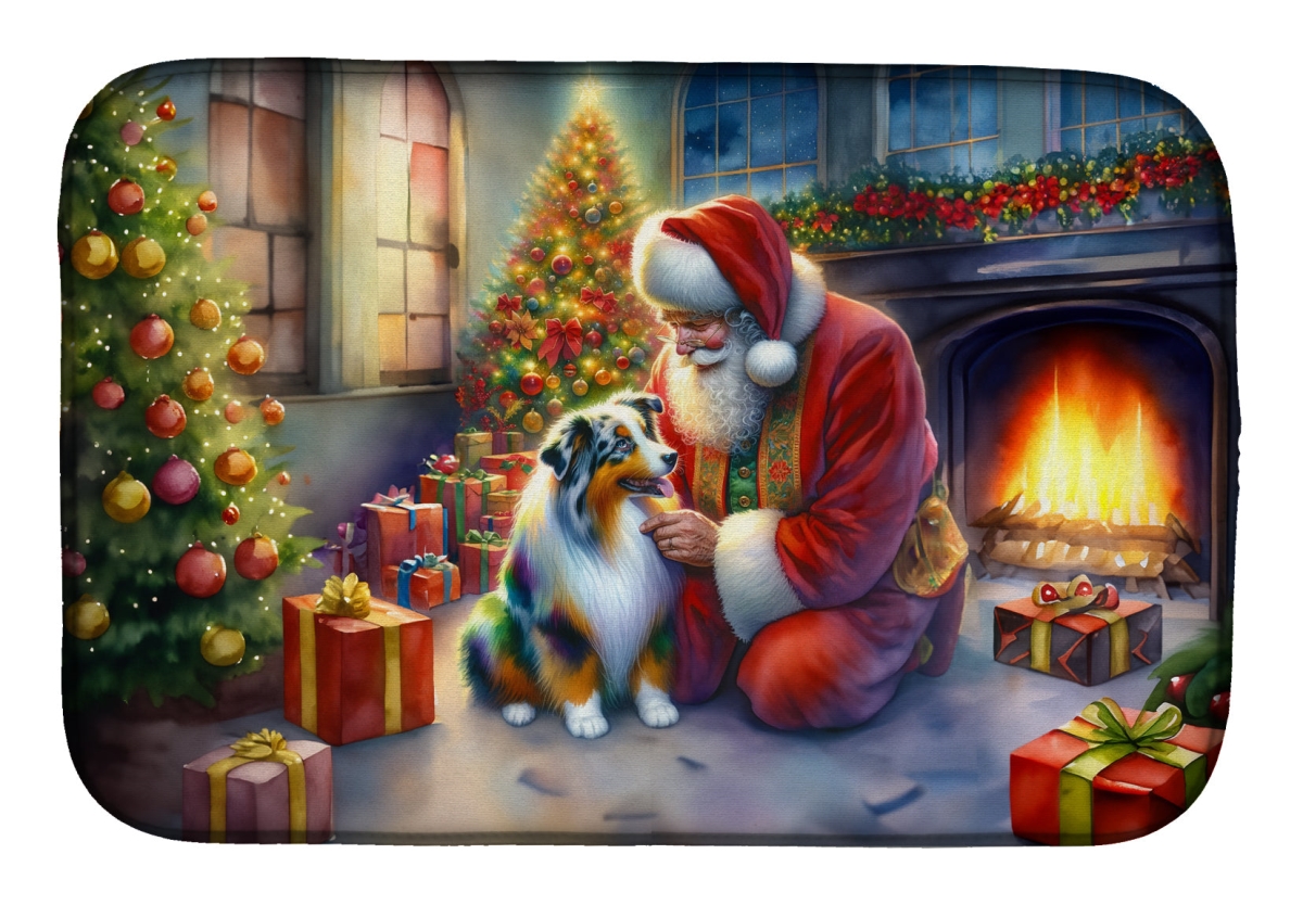 21 x 14 in. Unisex Australian Shepherd & Santa Claus Dish Drying Mat