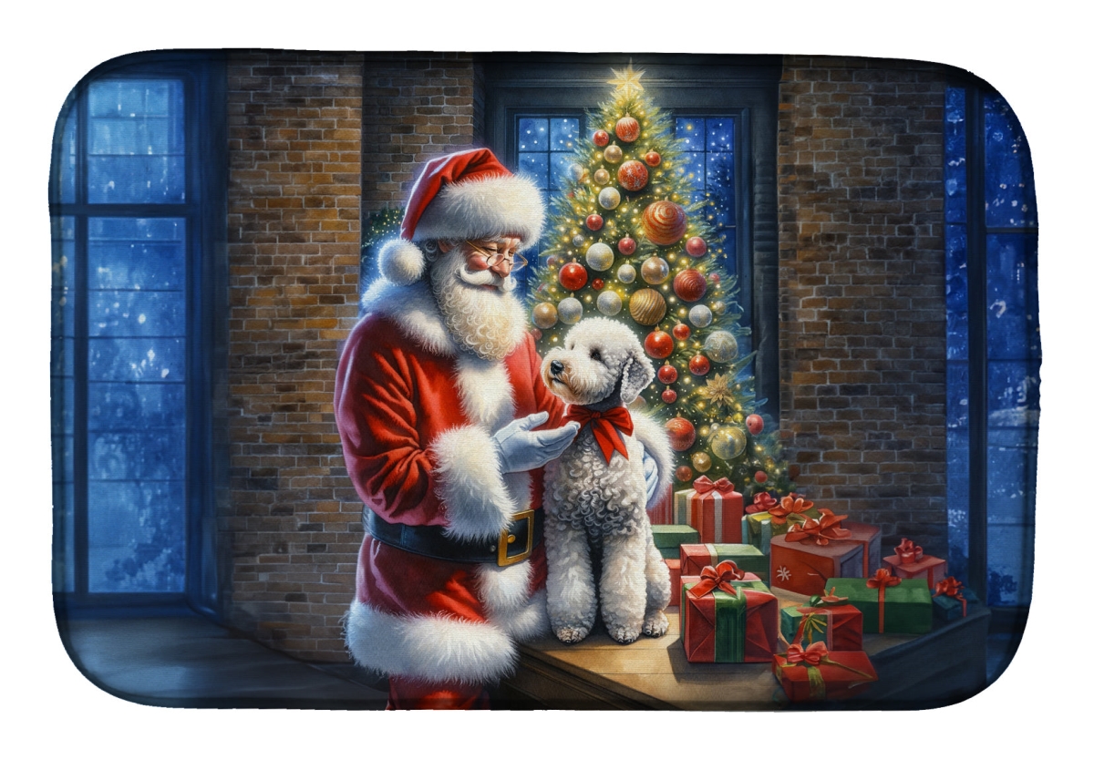 21 x 14 in. Unisex Bedlington Terrier & Santa Claus Dish Drying Mat